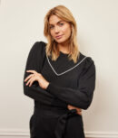 The Softest French Terry Contrast Puff-Sleeve Pullover - Sea Urchin & White Sand