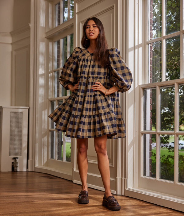 The Tiered Mini Dress - Buffalo Check in Midnight & Toffee - Image 2