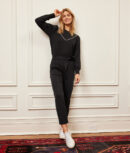 The Softest French Terry Contrast Puff-Sleeve Pullover - Sea Urchin & White Sand