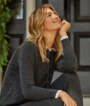 The Coziest Cashmere Blend Hoodie - Charcoal & White Sand