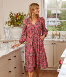 The Countryside Poplin Button Down Midi Dress - Vineyard Blooms in Pinot