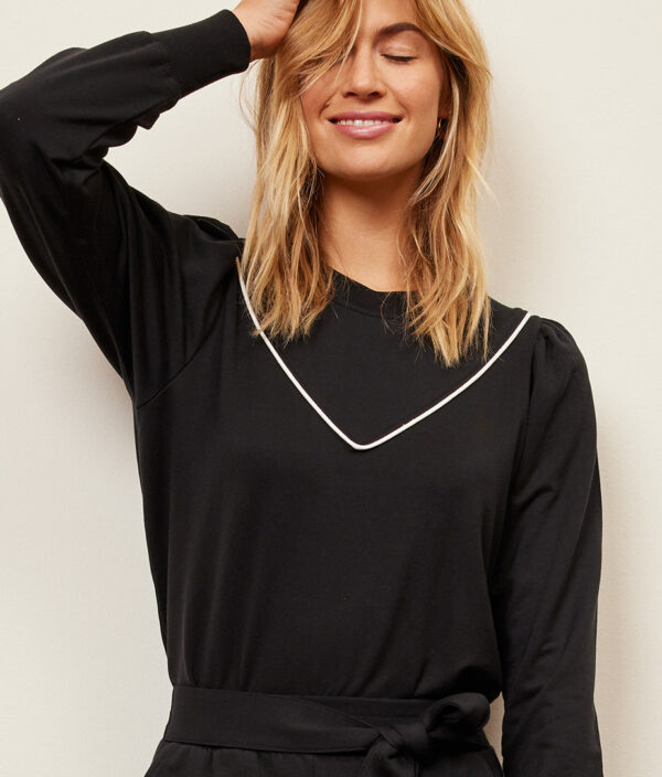 The Softest French Terry Contrast Puff-Sleeve Pullover - Sea Urchin & White Sand - Image 6