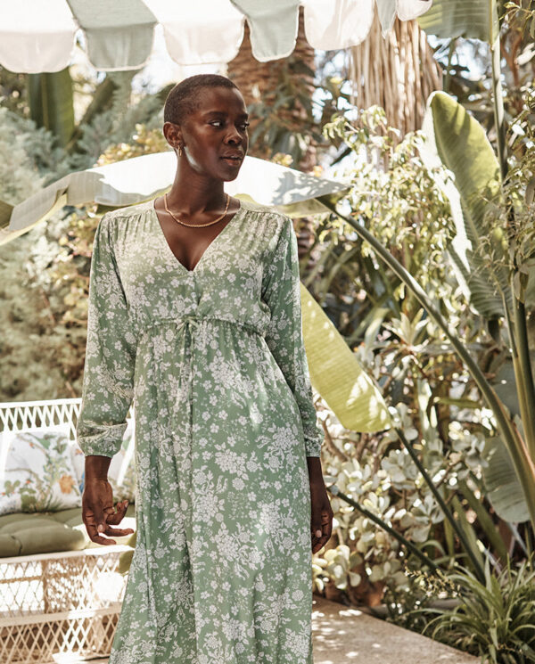 The Cinched Waist Caftan Dress - Vintage Floral in Ivy - Image 4