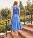 The Coastal Poplin Ruffle-Neck Midi Dress - Indigo