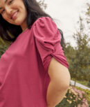 The Luxe Pima Twist-Sleeve T-Shirt Dress - Currant