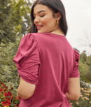The Luxe Pima Twist-Sleeve T-Shirt Dress - Currant