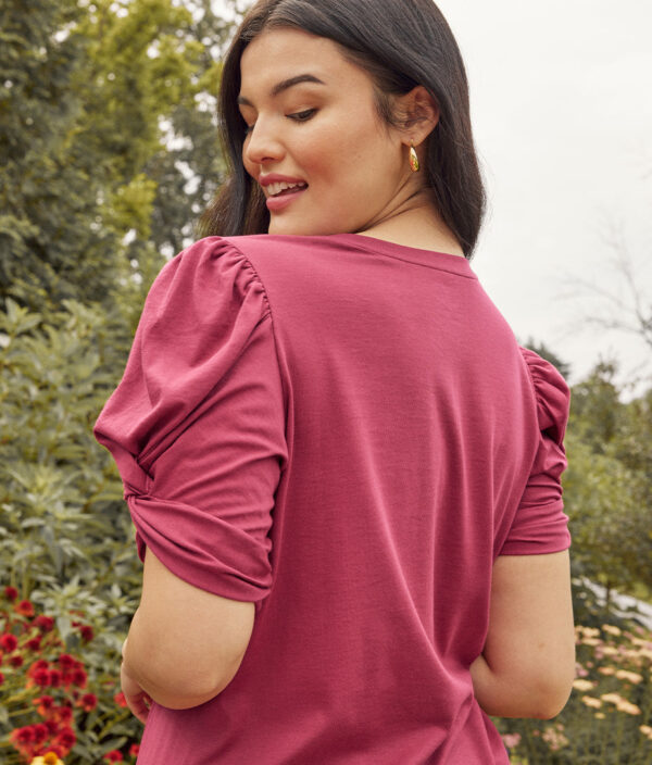 The Luxe Pima Twist-Sleeve T-Shirt Dress - Currant - Image 6
