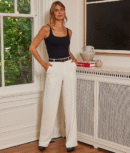 The Classic Pleat Straight Leg Trouser Pant - White Sand