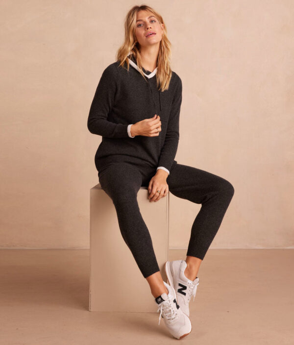 The Coziest Cashmere Blend Hoodie - Charcoal & White Sand - Image 4