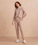 The Coziest Cashmere Blend Hoodie - Toffee & White Sand