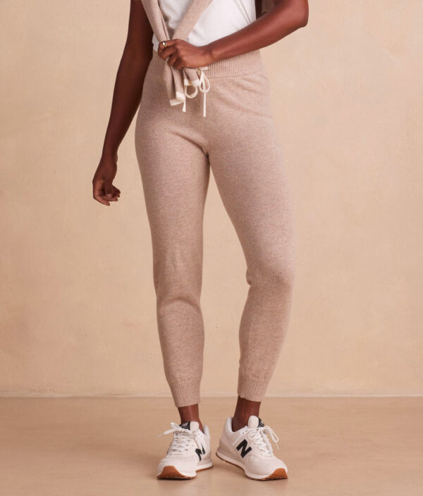 The Coziest Cashmere Blend Jogger - Toffee & White Sand - Image 4