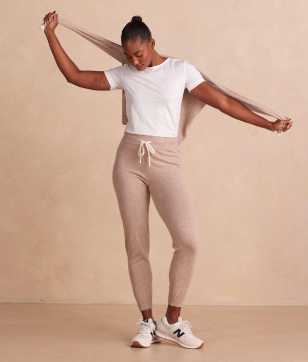 The Coziest Cashmere Blend Jogger - Toffee & White Sand - Image 3