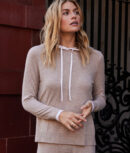 The Coziest Cashmere Blend Hoodie - Toffee & White Sand