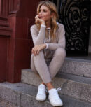 The Coziest Cashmere Blend Hoodie - Toffee & White Sand