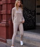 The Coziest Cashmere Blend Jogger - Toffee & White Sand