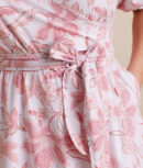The Coastal Poplin Puff-Sleeve Wrap Midi Dress - Batik Floral in Faded Rose & White Sand