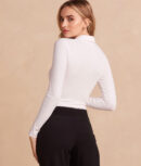 The Essential Long Sleeve Collared Bodysuit - White Sand