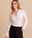 The Essential Long Sleeve Collared Bodysuit - White Sand