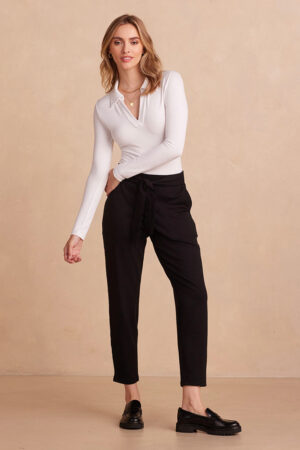 The Essential Long Sleeve Collared Bodysuit - White Sand