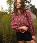 The Countryside Poplin Ruffle Blouse - Vineyard Blooms in Pinot