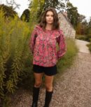 The Countryside Poplin Ruffle Blouse - Vineyard Blooms in Pinot