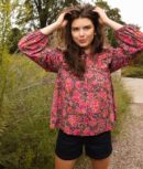 The Countryside Poplin Ruffle Blouse - Vineyard Blooms in Pinot