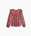 The Countryside Poplin Ruffle Blouse - Vineyard Blooms in Pinot