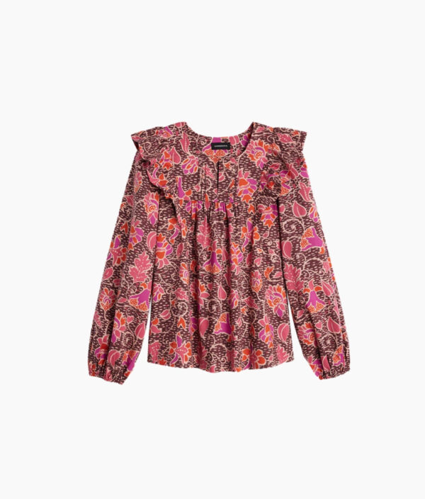 The Countryside Poplin Ruffle Blouse - Vineyard Blooms in Pinot - Image 5