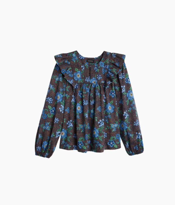 The Countryside Poplin Ruffle Blouse - Rustic Floral in Midnight - Image 2