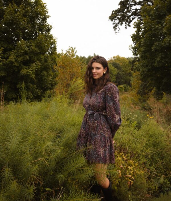 The Countryside Poplin Tiered Shirtdress - Floral Prairie in Chocolate - Image 2