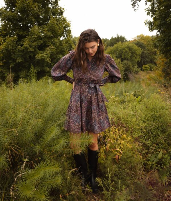 The Countryside Poplin Tiered Shirtdress - Floral Prairie in Chocolate - Image 4