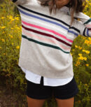 The Coziest Cashmere Blend Striped Crew - Rainbow Stripe on Wolf