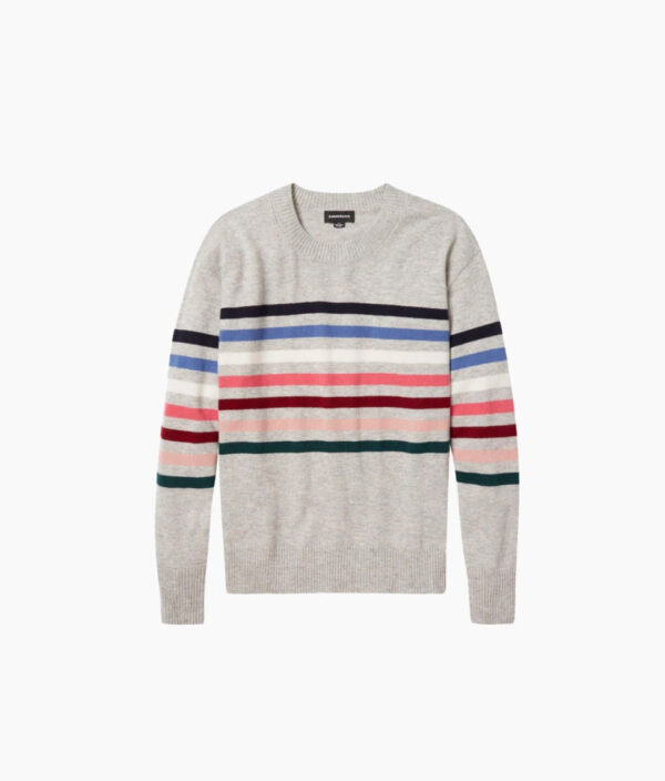 The Coziest Cashmere Blend Striped Crew - Rainbow Stripe on Wolf - Image 5