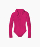 The Essential Long Sleeve Collared Bodysuit - Hibiscus