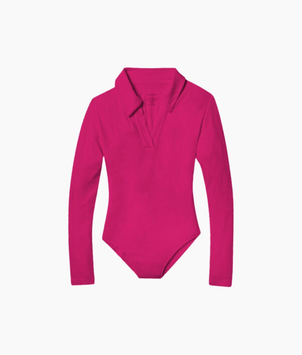 The Essential Long Sleeve Collared Bodysuit - Hibiscus - Image 4
