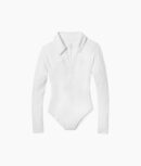 The Essential Long Sleeve Collared Bodysuit - White Sand