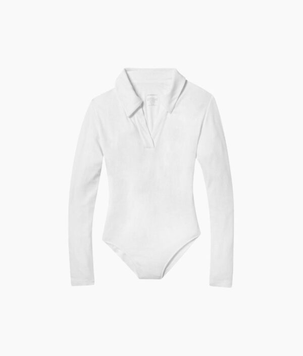 The Essential Long Sleeve Collared Bodysuit - White Sand - Image 5
