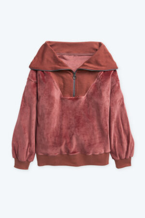 The Plush Velour Half-Zip Pullover - Rosewood