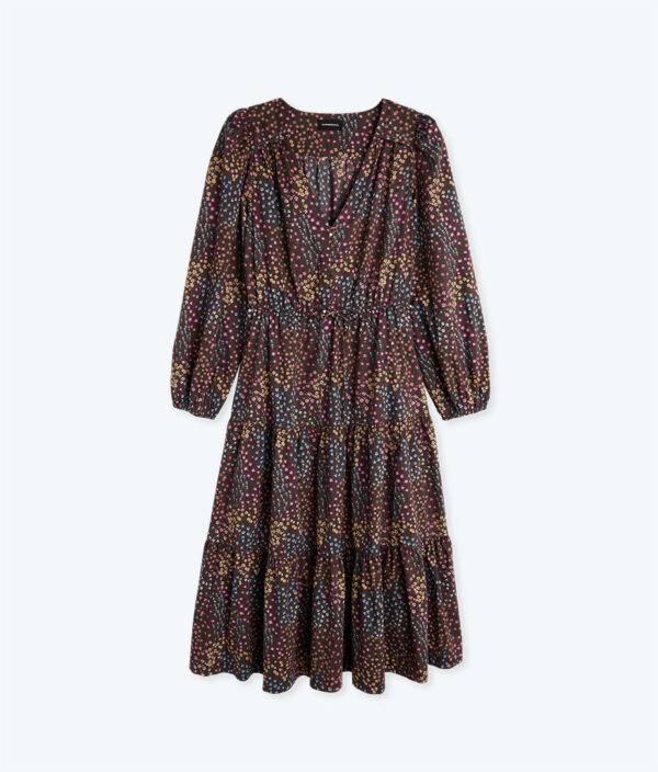 The Countryside Poplin Button Down Midi Dress - Floral Prairie in Chocolate - Image 3