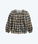 The Perfect Smocked Cotton Top - Buffalo Check in Midnight & Toffee