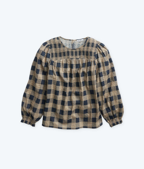 The Perfect Smocked Cotton Top - Buffalo Check in Midnight & Toffee - Image 4