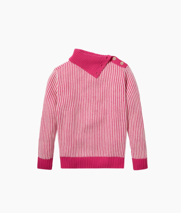 The Luxe Cashmere Blend Two-Tone Button Neck Sweater - Hibiscus & Dune - Image 3