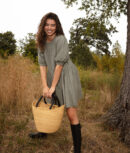 The Luxe Pima Puff-Sleeve Mini Dress - Agave