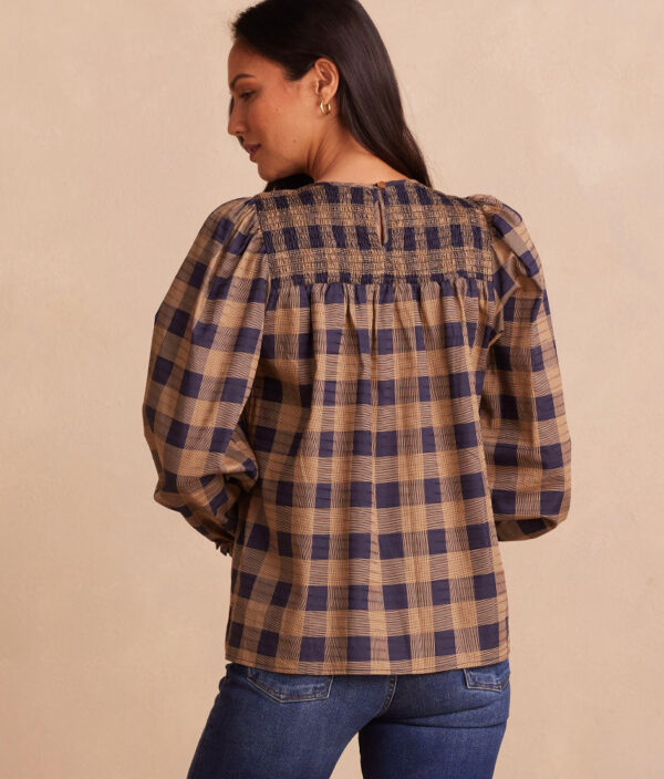 The Perfect Smocked Cotton Top - Buffalo Check in Midnight & Toffee - Image 3