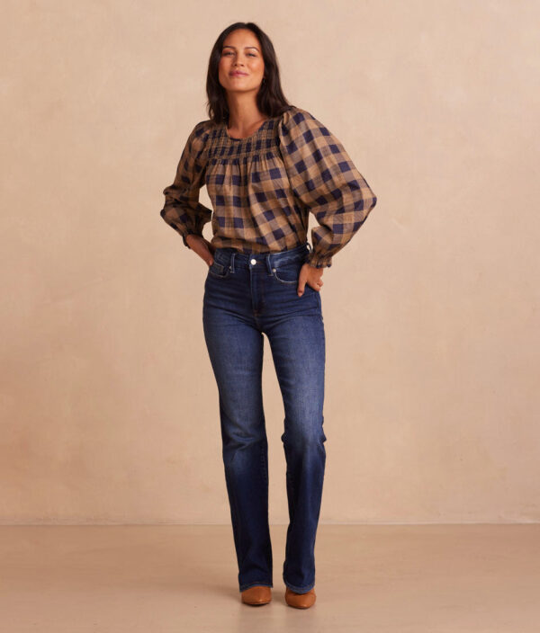The Perfect Smocked Cotton Top - Buffalo Check in Midnight & Toffee - Image 2