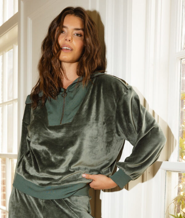 The Plush Velour Half-Zip Pullover - Olive - Image 2