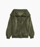 The Plush Velour Half-Zip Pullover - Olive