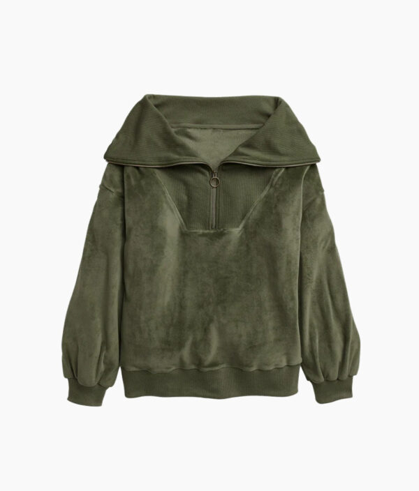 The Plush Velour Half-Zip Pullover - Olive - Image 5