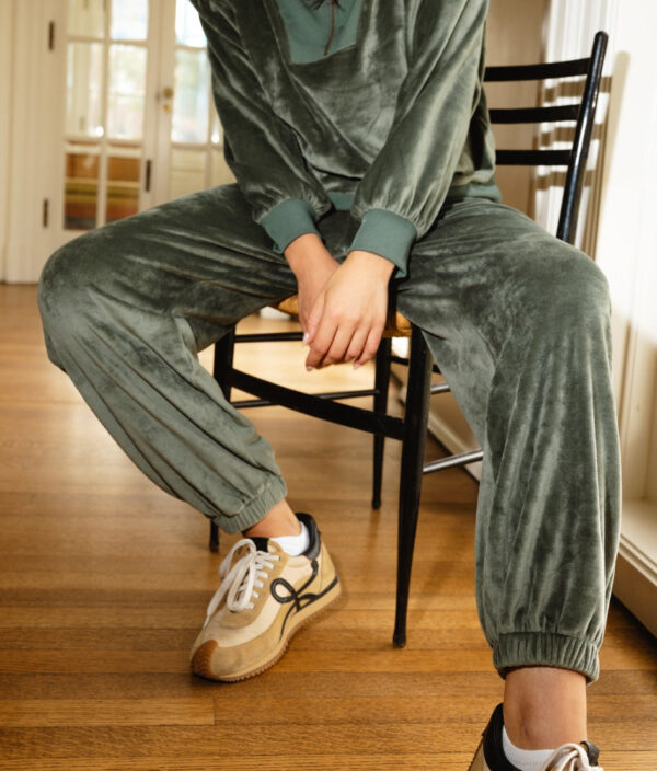 The Plush Velour Jogger - Olive - Image 2
