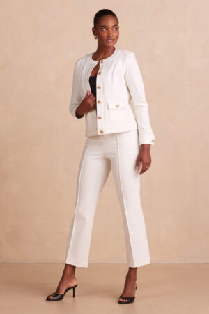 The Icon Ponte Pintuck Trouser Pant - White Sand